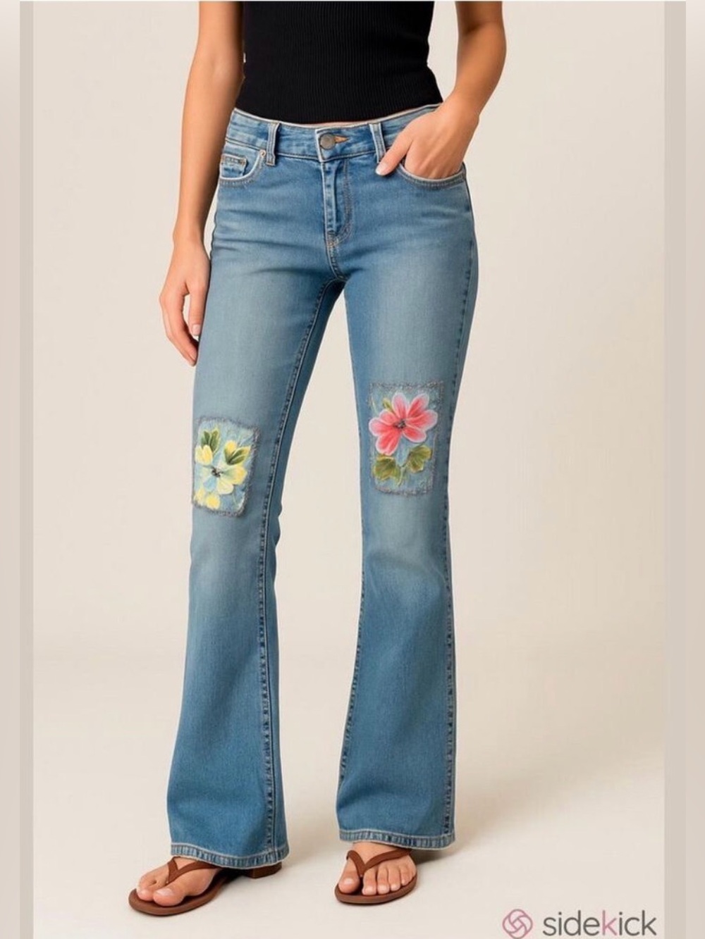 People 4 Peace low rise bootcut embroidered womens blue jeans Size 28” festival